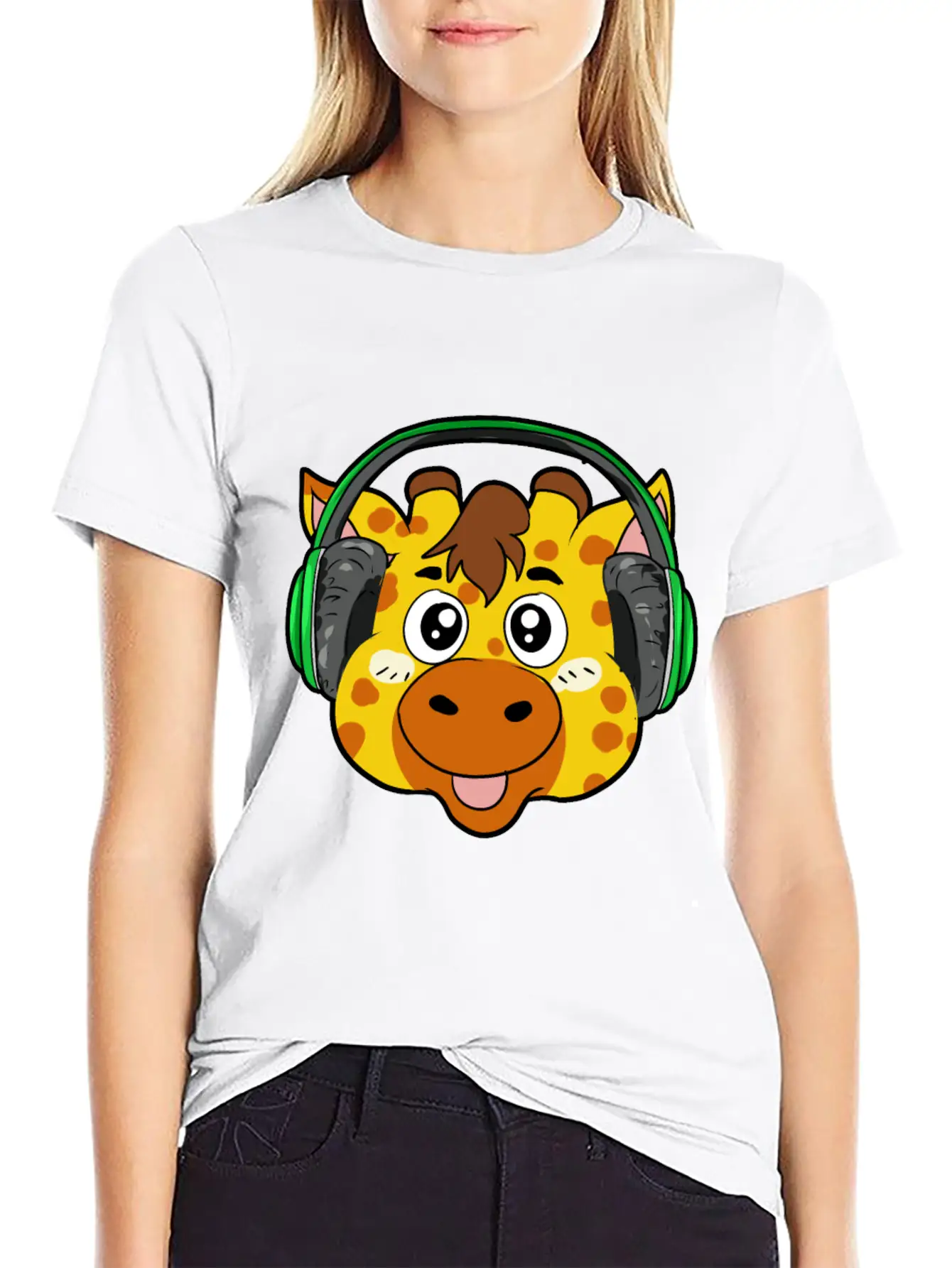 Giraffe With Headphones Soft Cotton Short Sleeve Tee ¨C Unisex Wardrobe Staple
