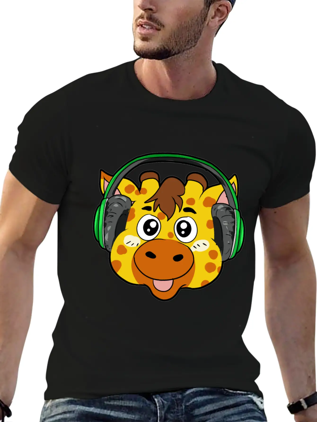Giraffe With Headphones Soft Cotton Short Sleeve Tee ¨C Unisex Wardrobe Staple