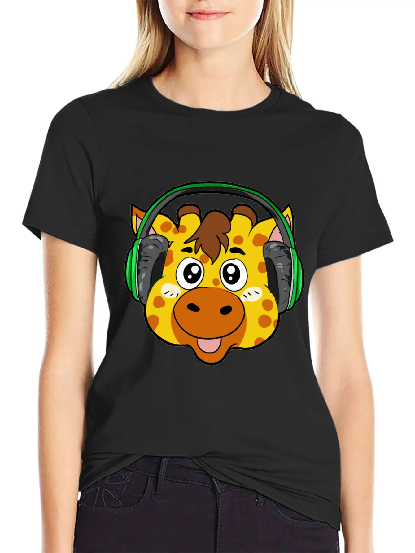 Giraffe With Headphones Soft Cotton Short Sleeve Tee ¨C Unisex Wardrobe Staple