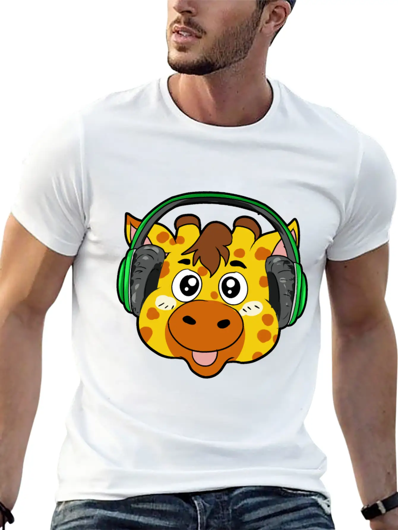 Giraffe With Headphones Soft Cotton Short Sleeve Tee ¨C Unisex Wardrobe Staple