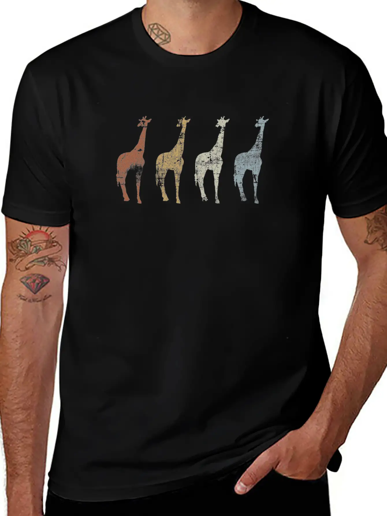 Giraffes Vintage Essential Cotton Tee For Daily Outfits ¨C Unisex Style