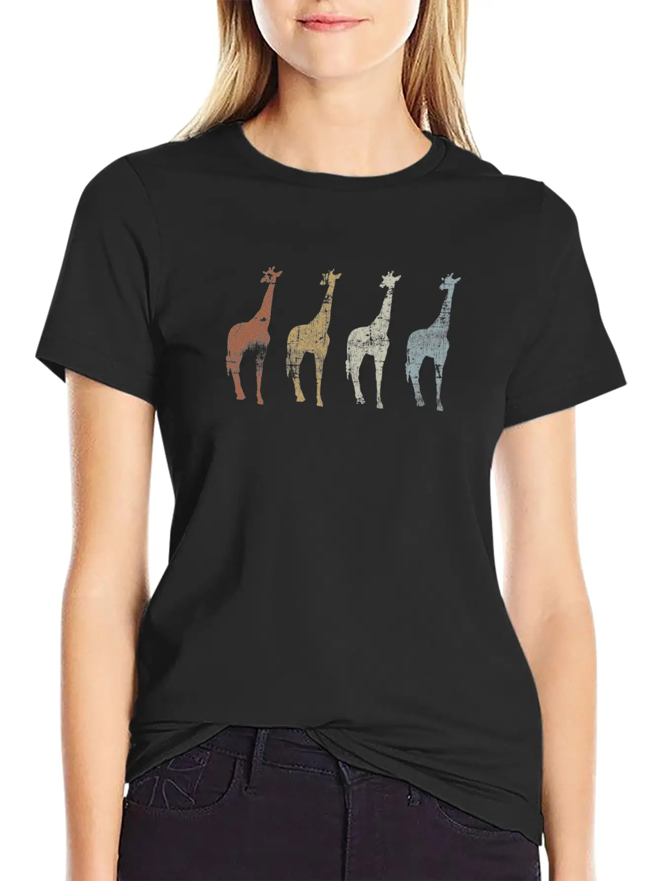Giraffes Vintage Essential Cotton Tee For Daily Outfits ¨C Unisex Style