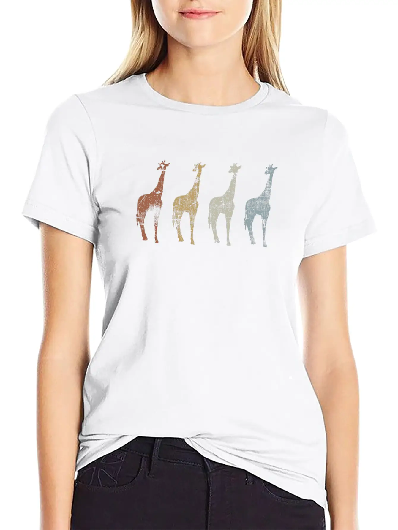 Giraffes Vintage Essential Cotton Tee For Daily Outfits ¨C Unisex Style