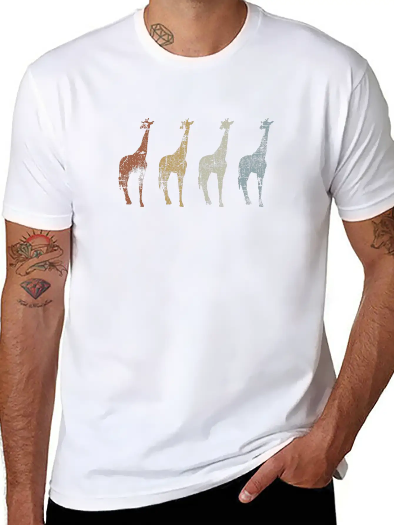 Giraffes Vintage Essential Cotton Tee For Daily Outfits ¨C Unisex Style