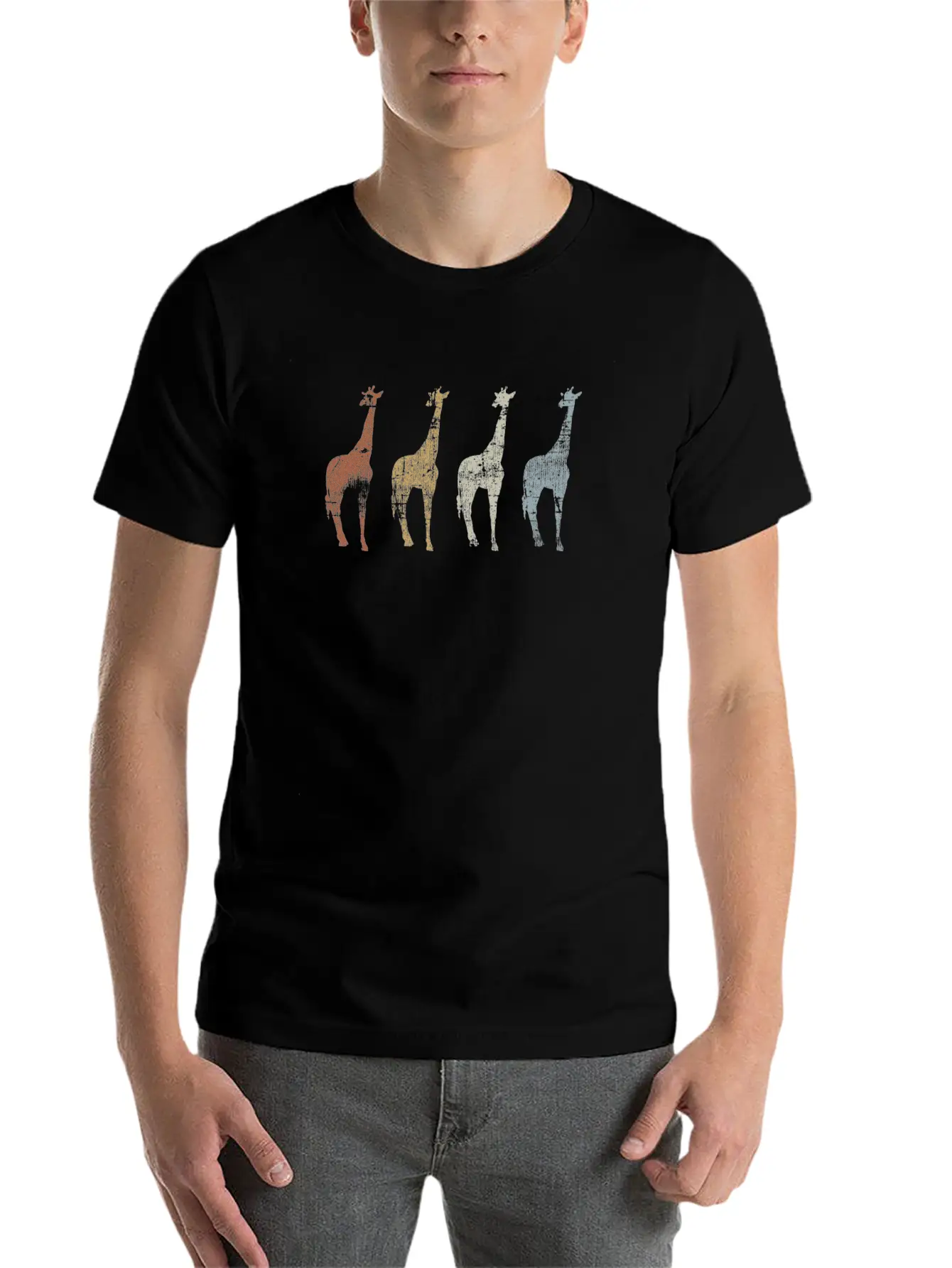 Giraffes Vintage Essential Cotton Tee For Daily Outfits ¨C Unisex Style