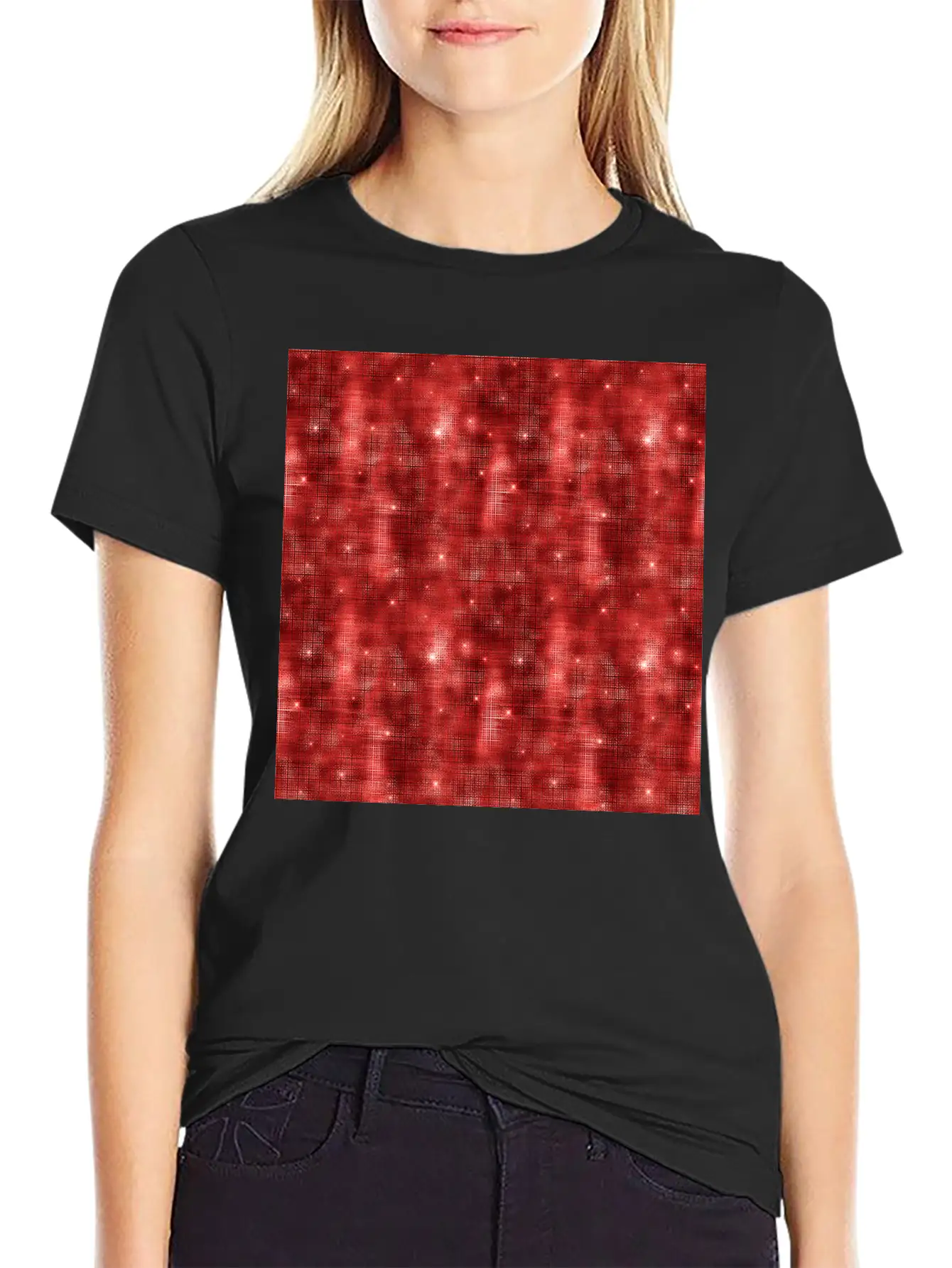 Glam Red Diamond Shimmer Glitter Soft Cotton Short Sleeve Tee ¨C Unisex Wardrobe Staple