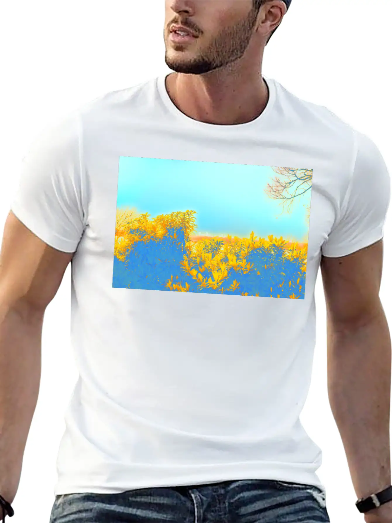 Gold Blue Essential Cotton Tee For Daily Outfits ¨C Unisex Style