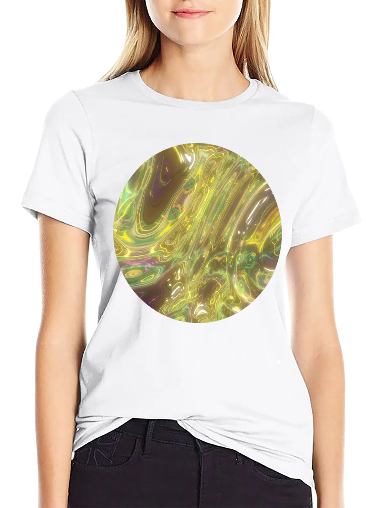 Gold Fluid Circle 2 Essential Cotton Tee For Daily Outfits ¨C Unisex Style