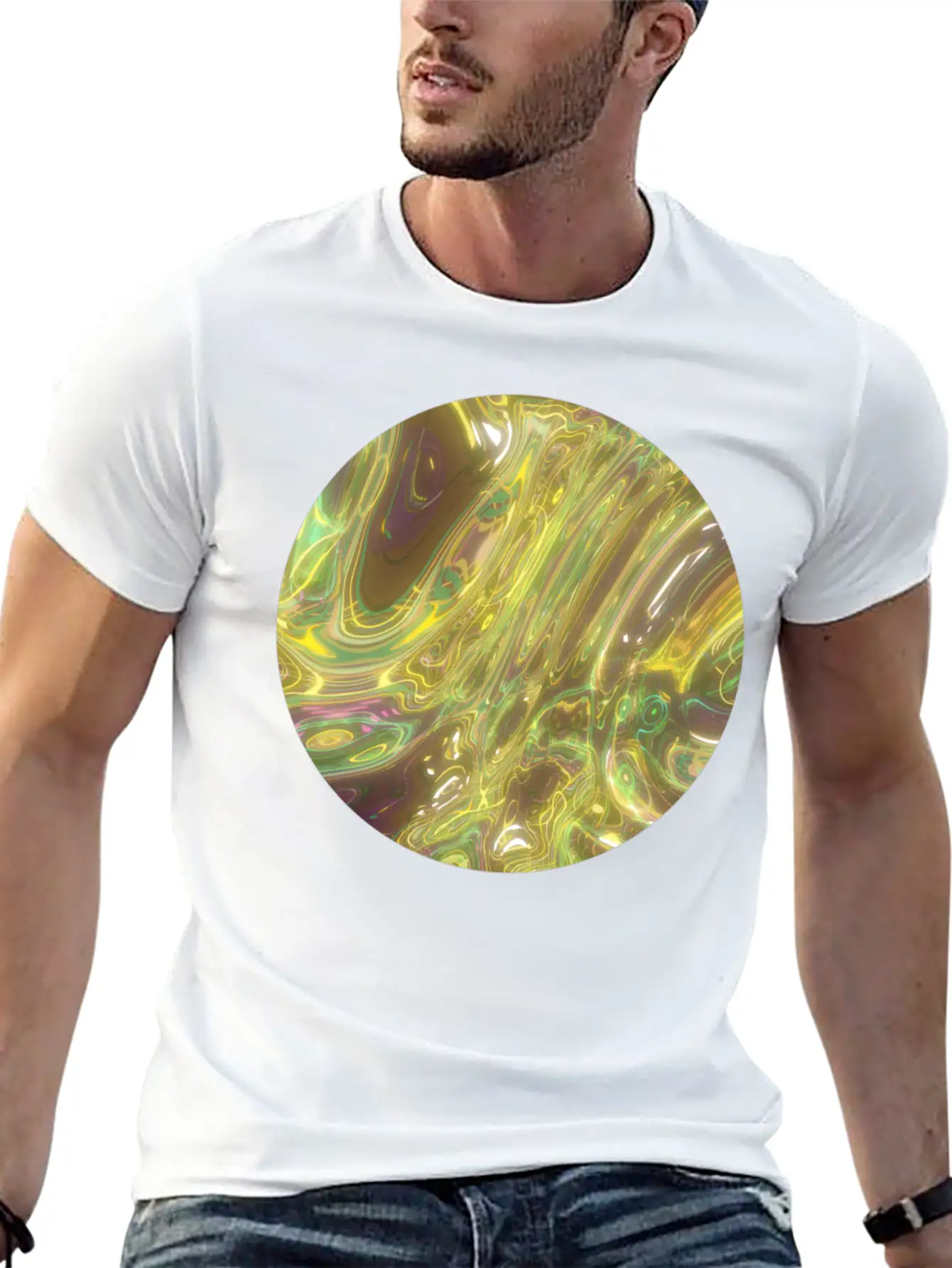 Gold Fluid Circle 2 Essential Cotton Tee For Daily Outfits ¨C Unisex Style