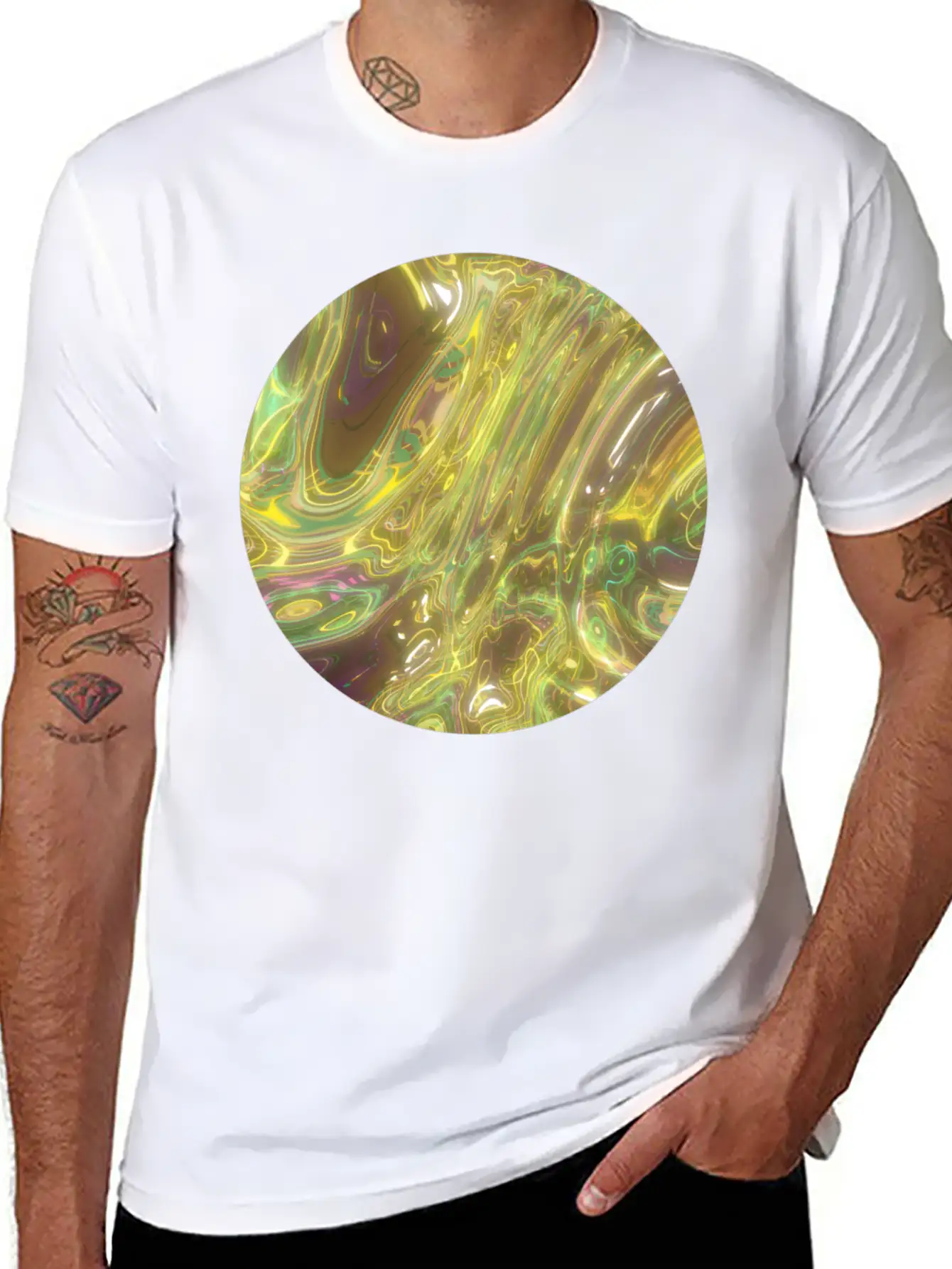Gold Fluid Circle 2 Essential Cotton Tee For Daily Outfits ¨C Unisex Style