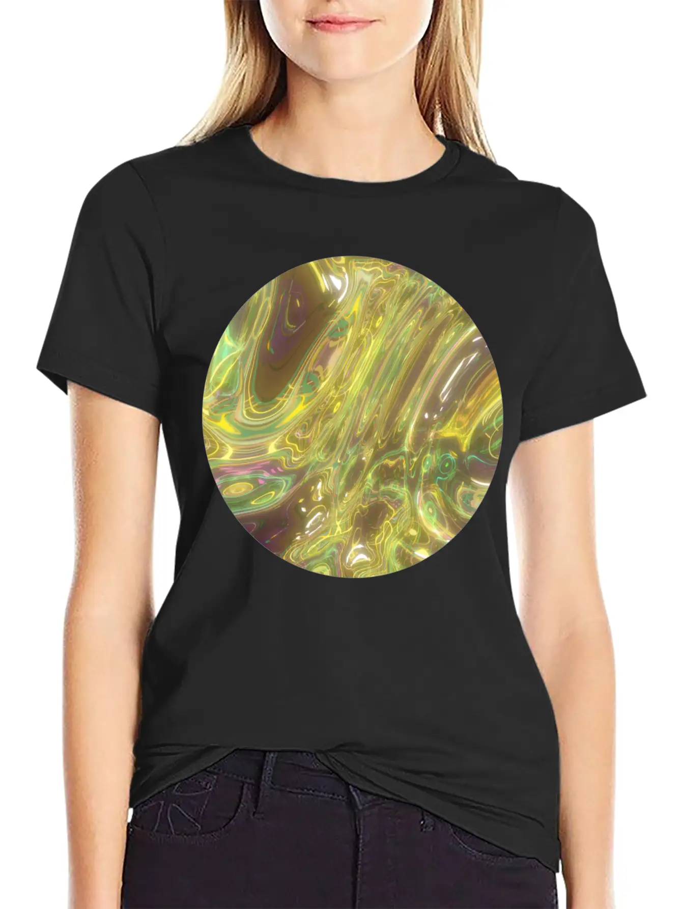 Gold Fluid Circle 2 Essential Cotton Tee For Daily Outfits ¨C Unisex Style