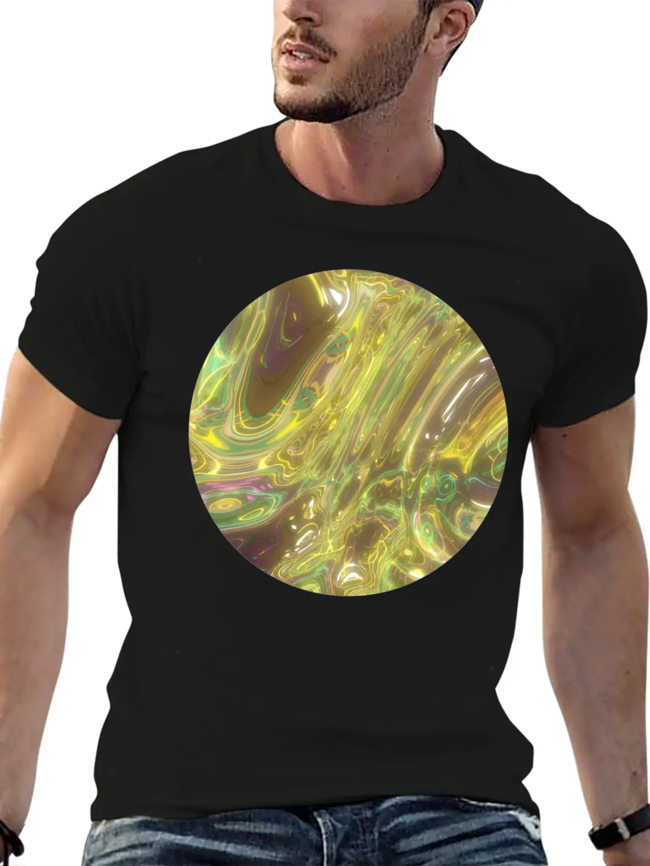 Gold Fluid Circle 2 Essential Cotton Tee For Daily Outfits ¨C Unisex Style