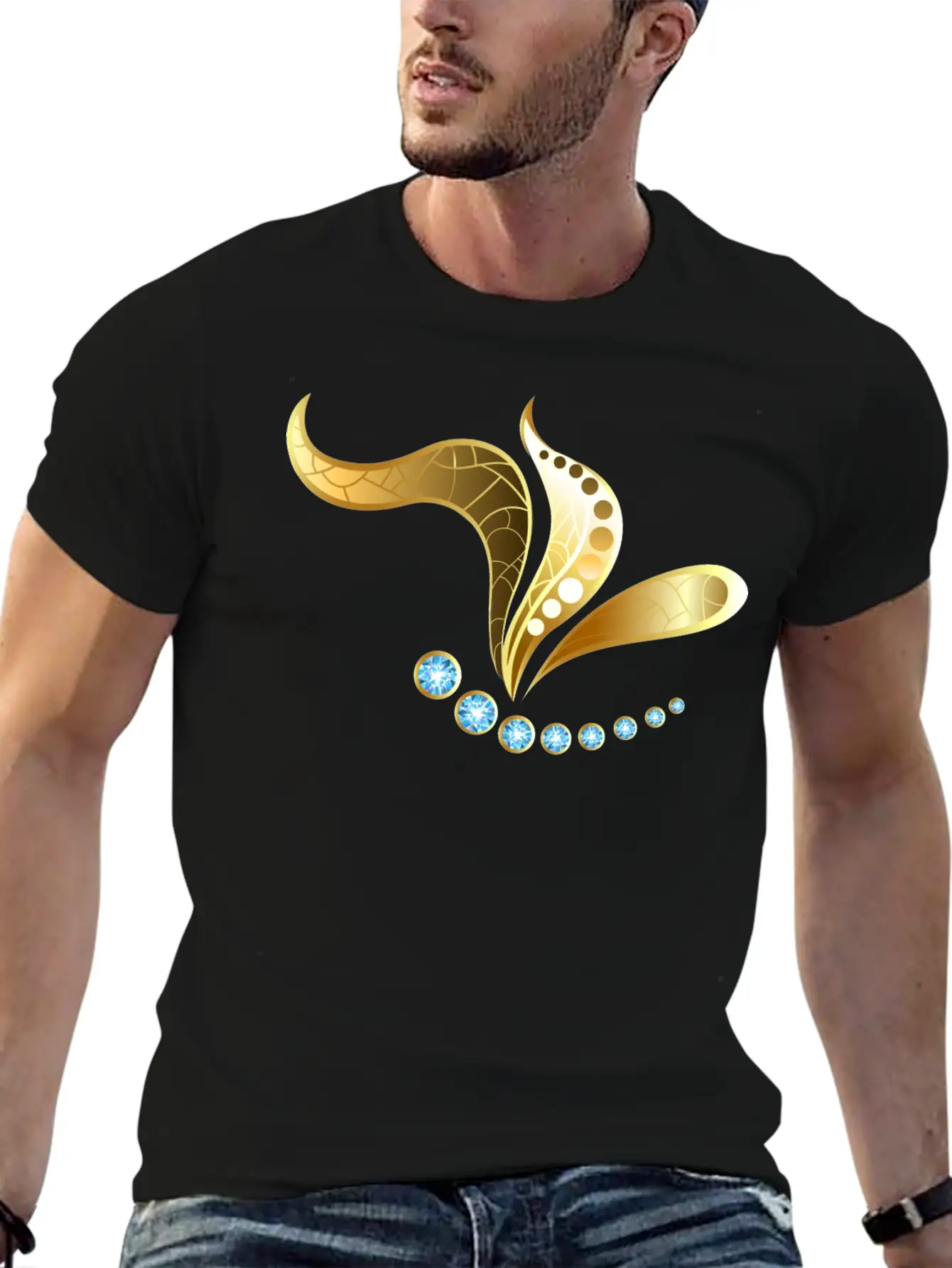 Gold Jewelry Butterfly Insect Jevel Vector Image Basic Graphic T-Shirt ¨C Daily Comfort In Soft Cotton