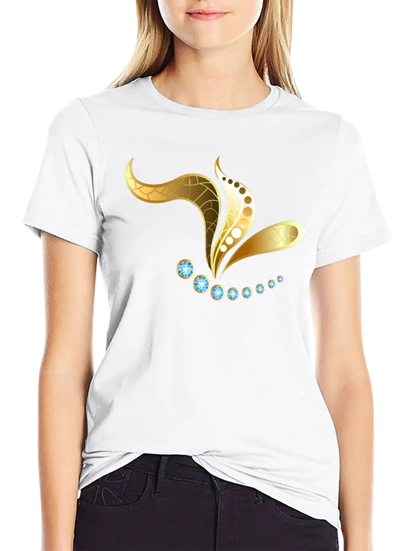 Gold Jewelry Butterfly Insect Jevel Vector Image Basic Graphic T-Shirt ¨C Daily Comfort In Soft Cotton