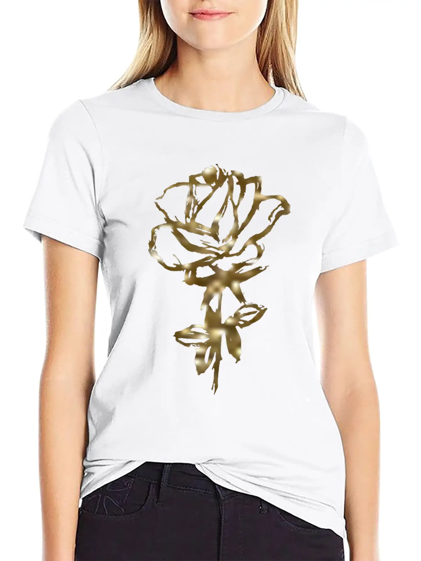 Gold Rose On A Black T-shirt For Men And Women. Unisex Casual T-Shirt ¨C Clean Design For Daily Comfort