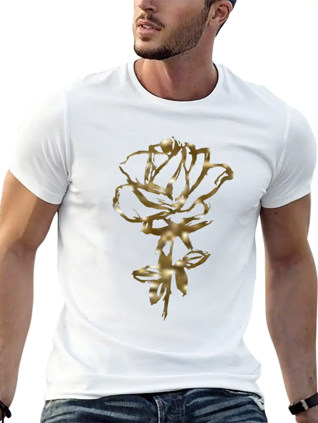 Gold Rose On A Black T-shirt For Men And Women. Unisex Casual T-Shirt ¨C Clean Design For Daily Comfort