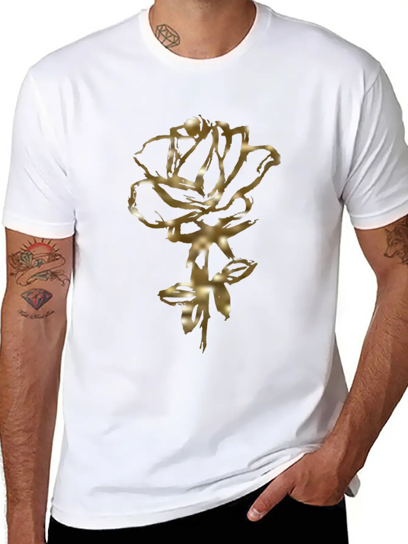 Gold Rose On A Black T-shirt For Men And Women. Unisex Casual T-Shirt ¨C Clean Design For Daily Comfort