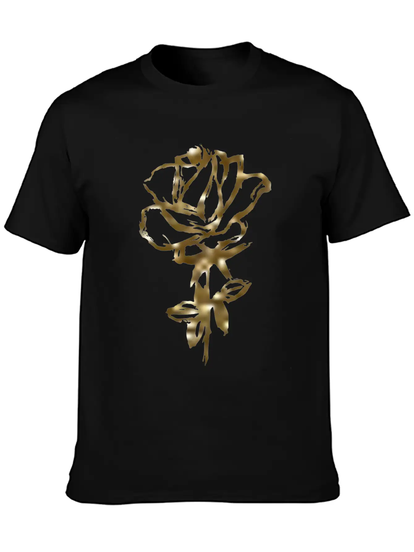 Gold Rose On A Black T-shirt For Men And Women. Unisex Casual T-Shirt ¨C Clean Design For Daily Comfort