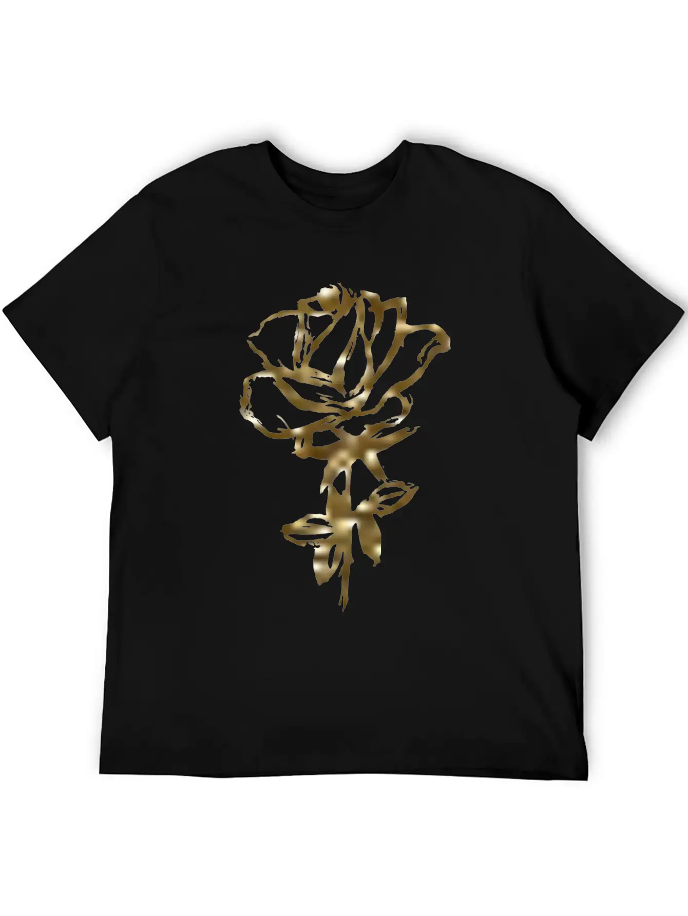 Gold Rose On A Black T-shirt For Men And Women. Unisex Casual T-Shirt ¨C Clean Design For Daily Comfort