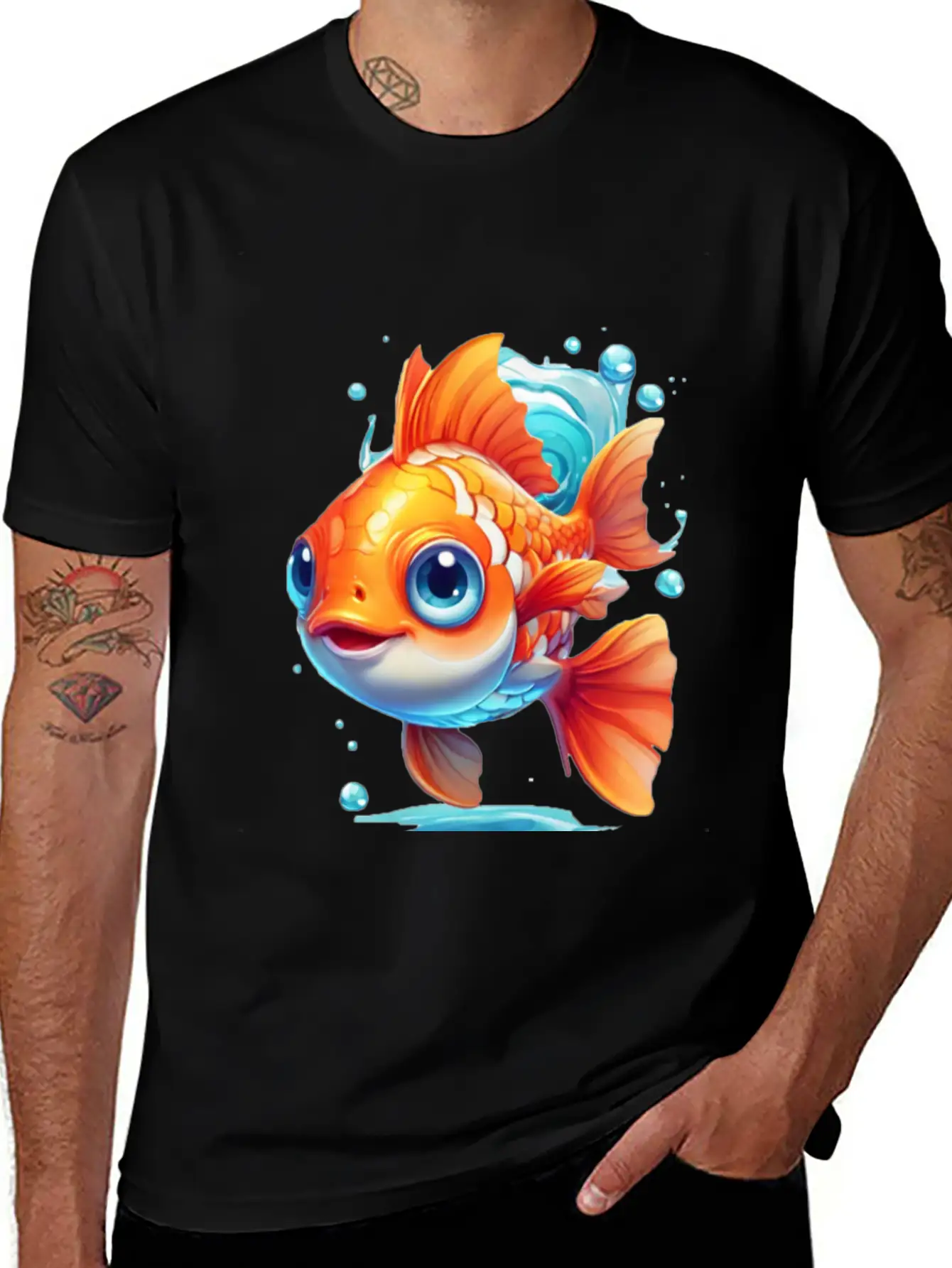 Goldfish Swimming In The Air Basic Graphic T-Shirt ¨C Daily Comfort In Soft Cotton