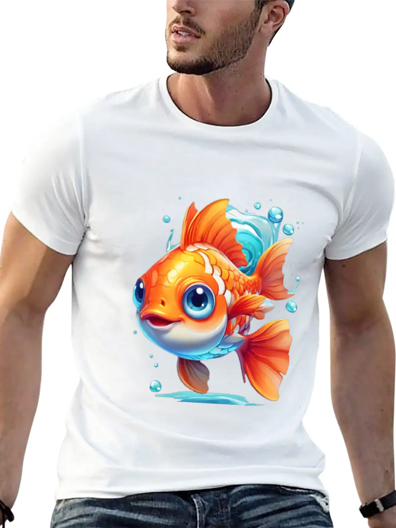 Goldfish Swimming In The Air Basic Graphic T-Shirt ¨C Daily Comfort In Soft Cotton