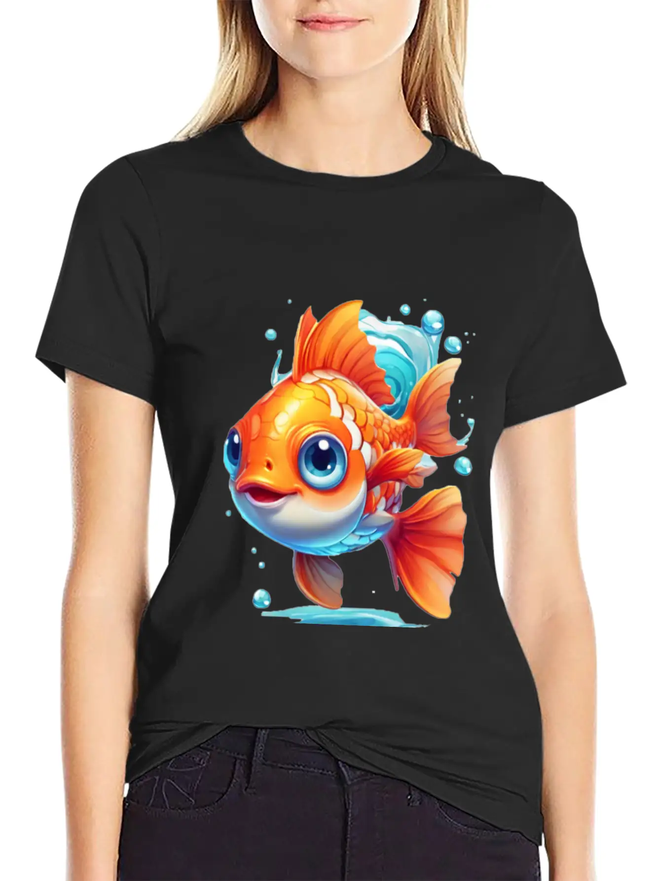 Goldfish Swimming In The Air Basic Graphic T-Shirt ¨C Daily Comfort In Soft Cotton