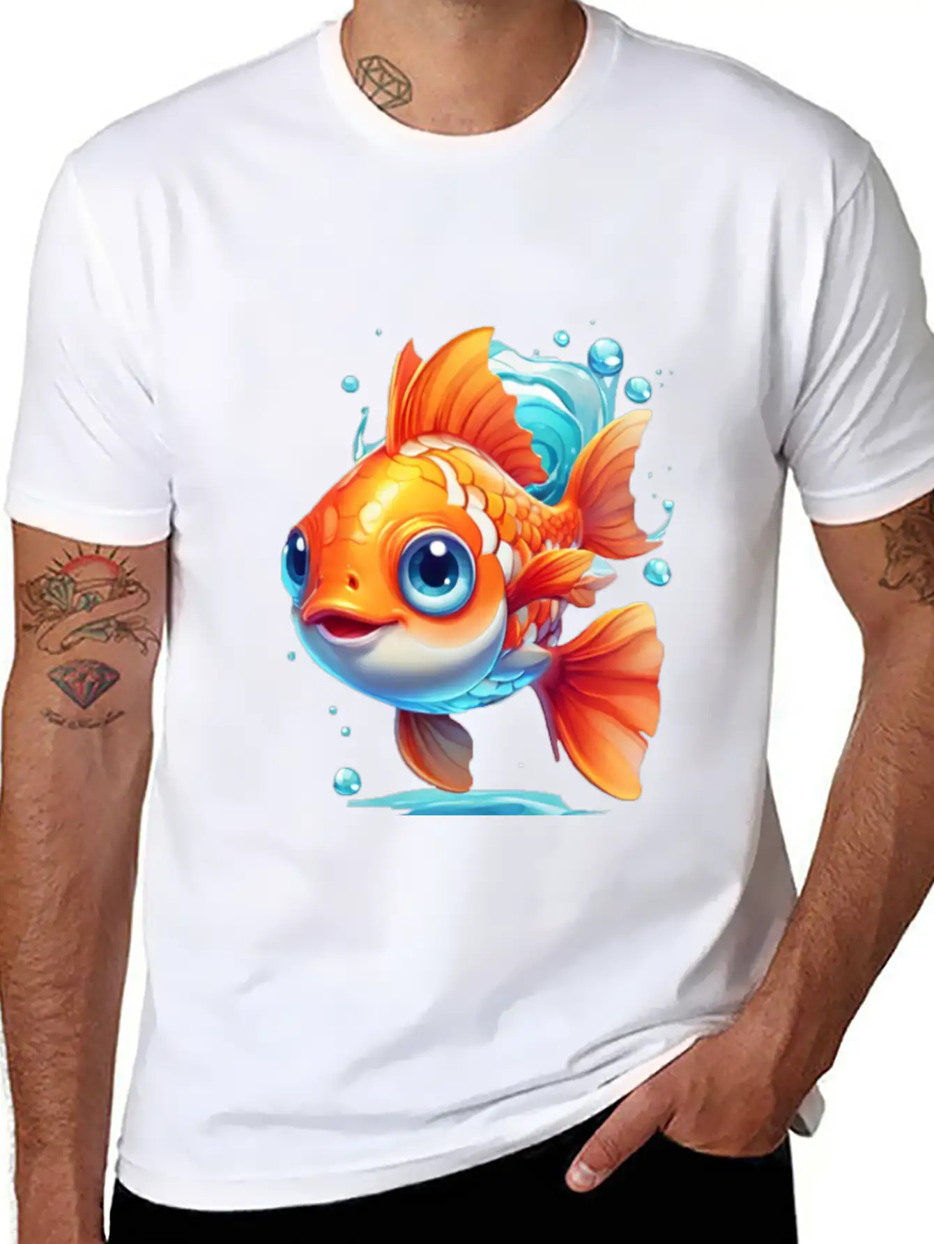 Goldfish Swimming In The Air Basic Graphic T-Shirt ¨C Daily Comfort In Soft Cotton