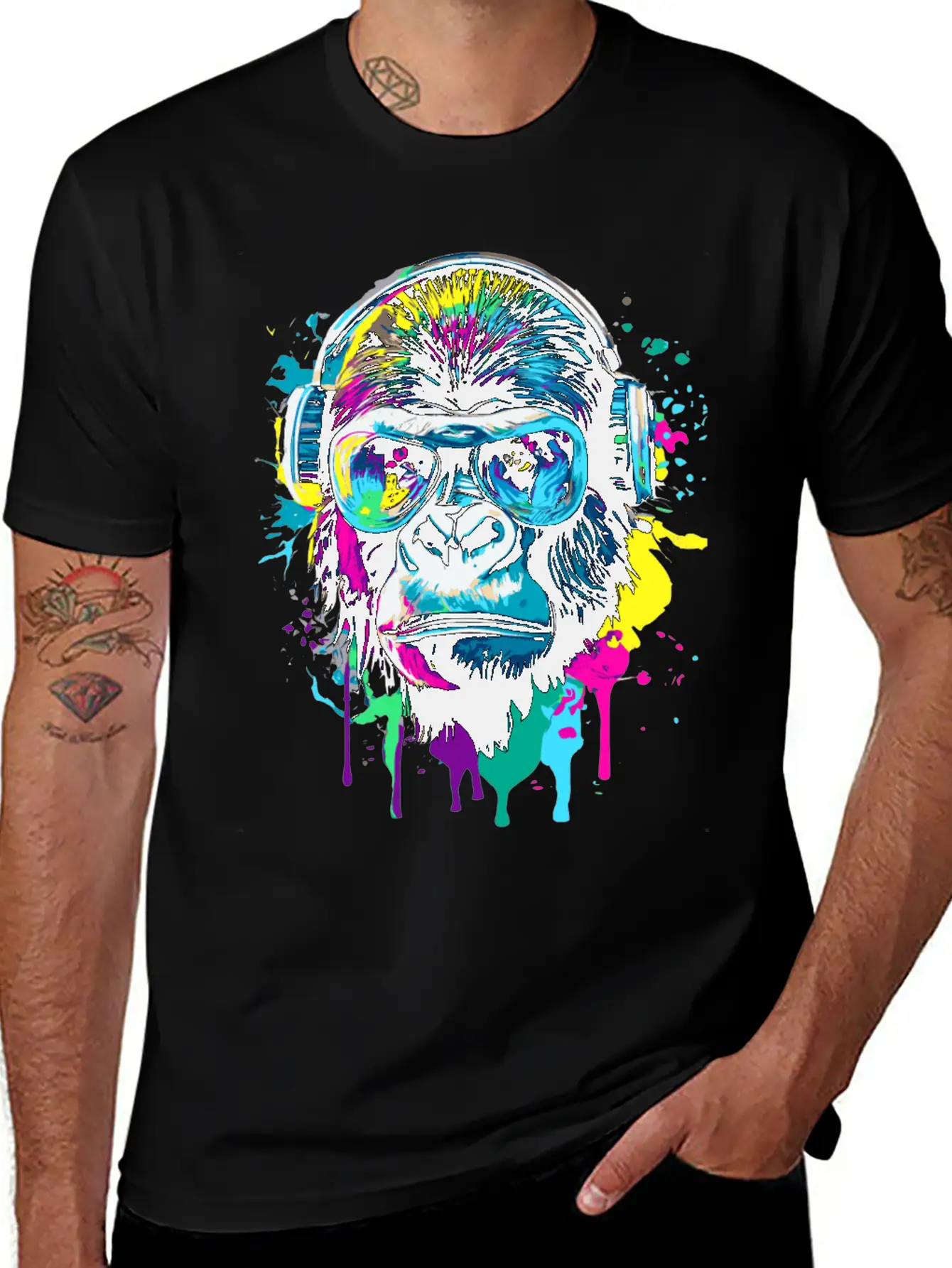 Gorilla With Headphones - Gorilla Illustration Essential Cotton Tee For Daily Outfits ¨C Unisex Style