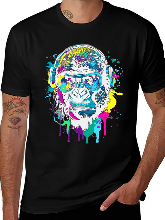 Gorilla With Headphones - Gorilla Illustration Essential Cotton Tee For Daily Outfits ¨C Unisex Style