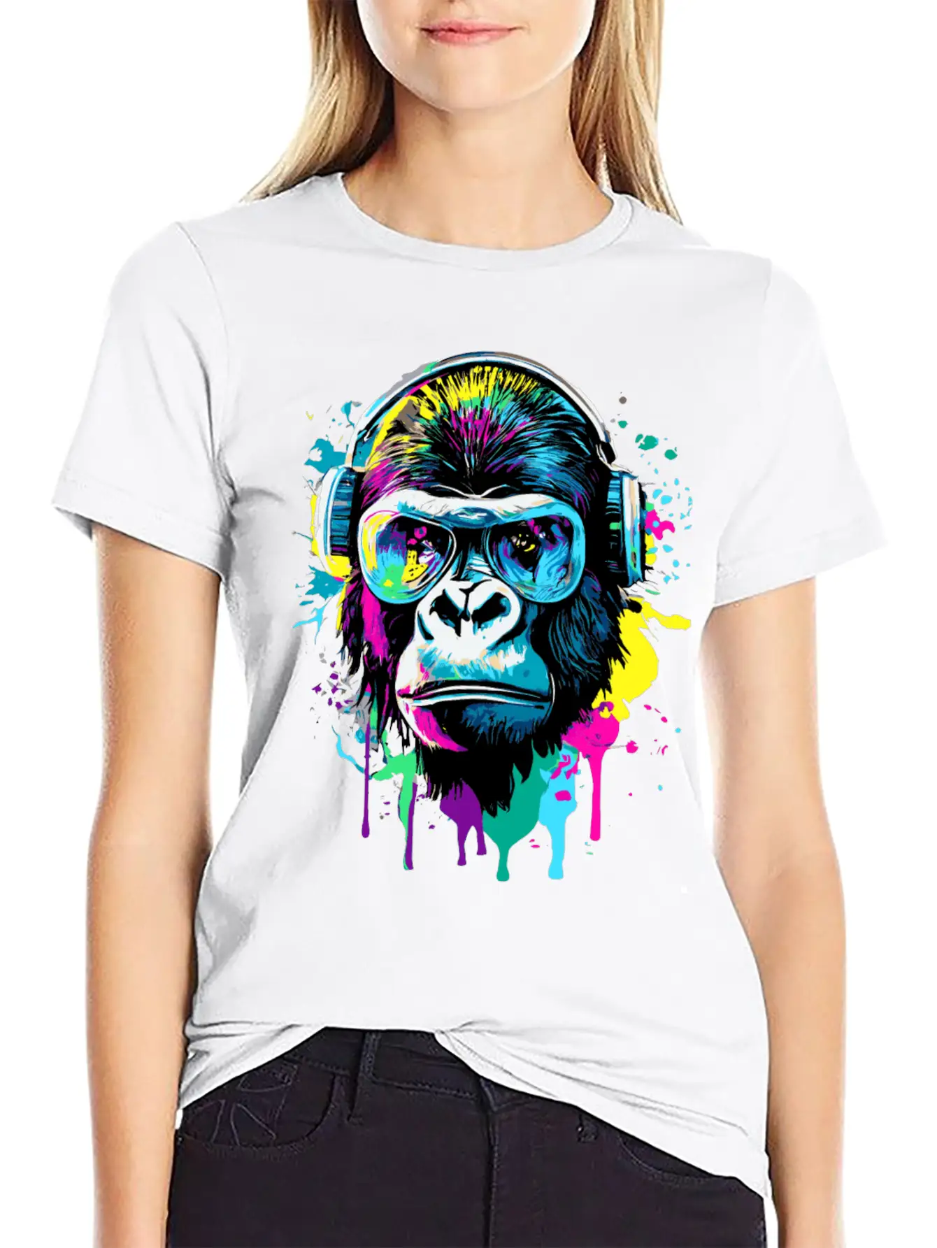 Gorilla With Headphones - Gorilla Illustration Essential Cotton Tee For Daily Outfits ¨C Unisex Style