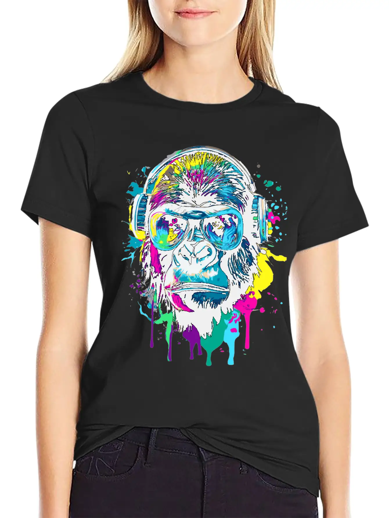 Gorilla With Headphones - Gorilla Illustration Essential Cotton Tee For Daily Outfits ¨C Unisex Style
