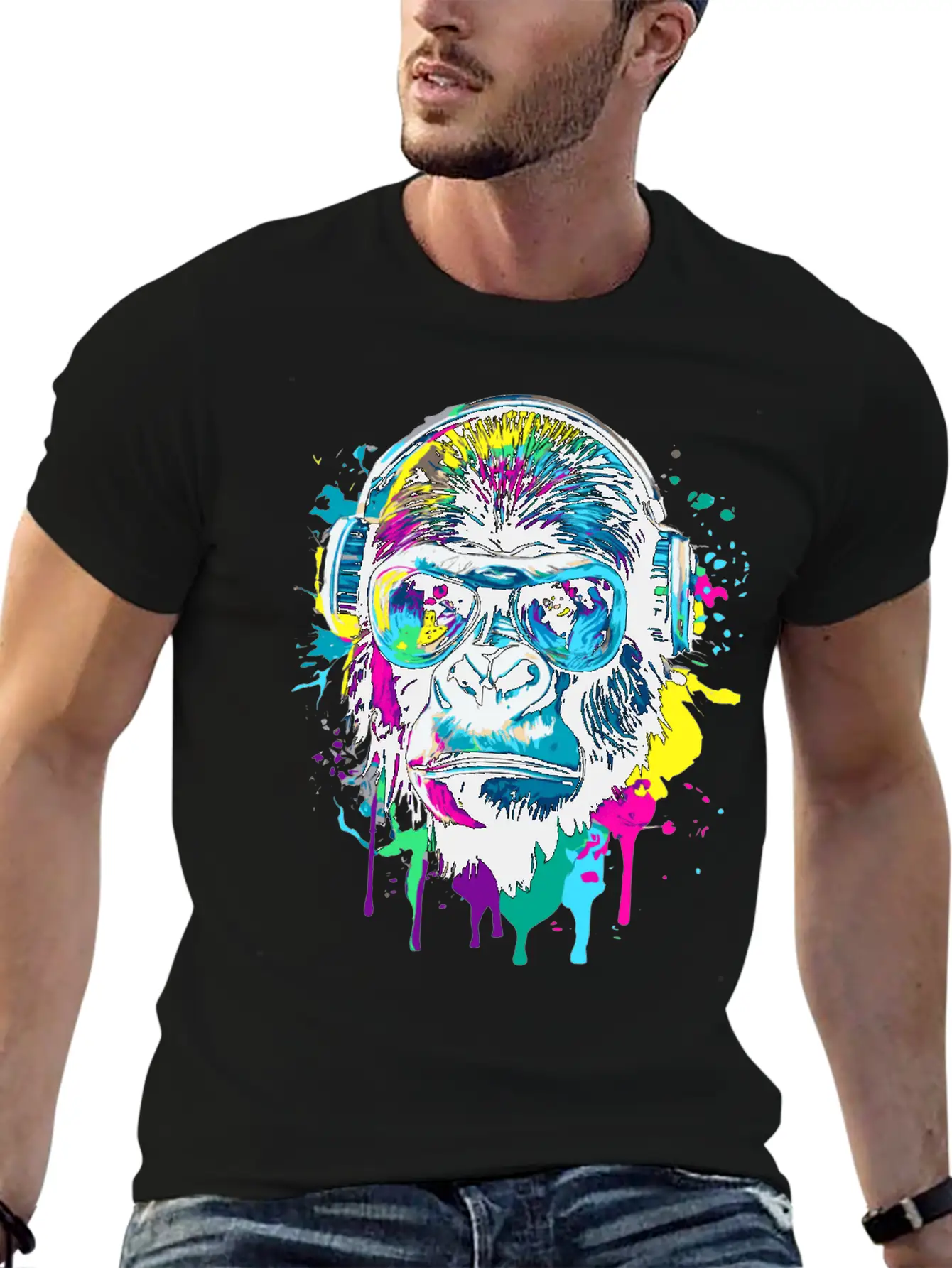 Gorilla With Headphones - Gorilla Illustration Essential Cotton Tee For Daily Outfits ¨C Unisex Style