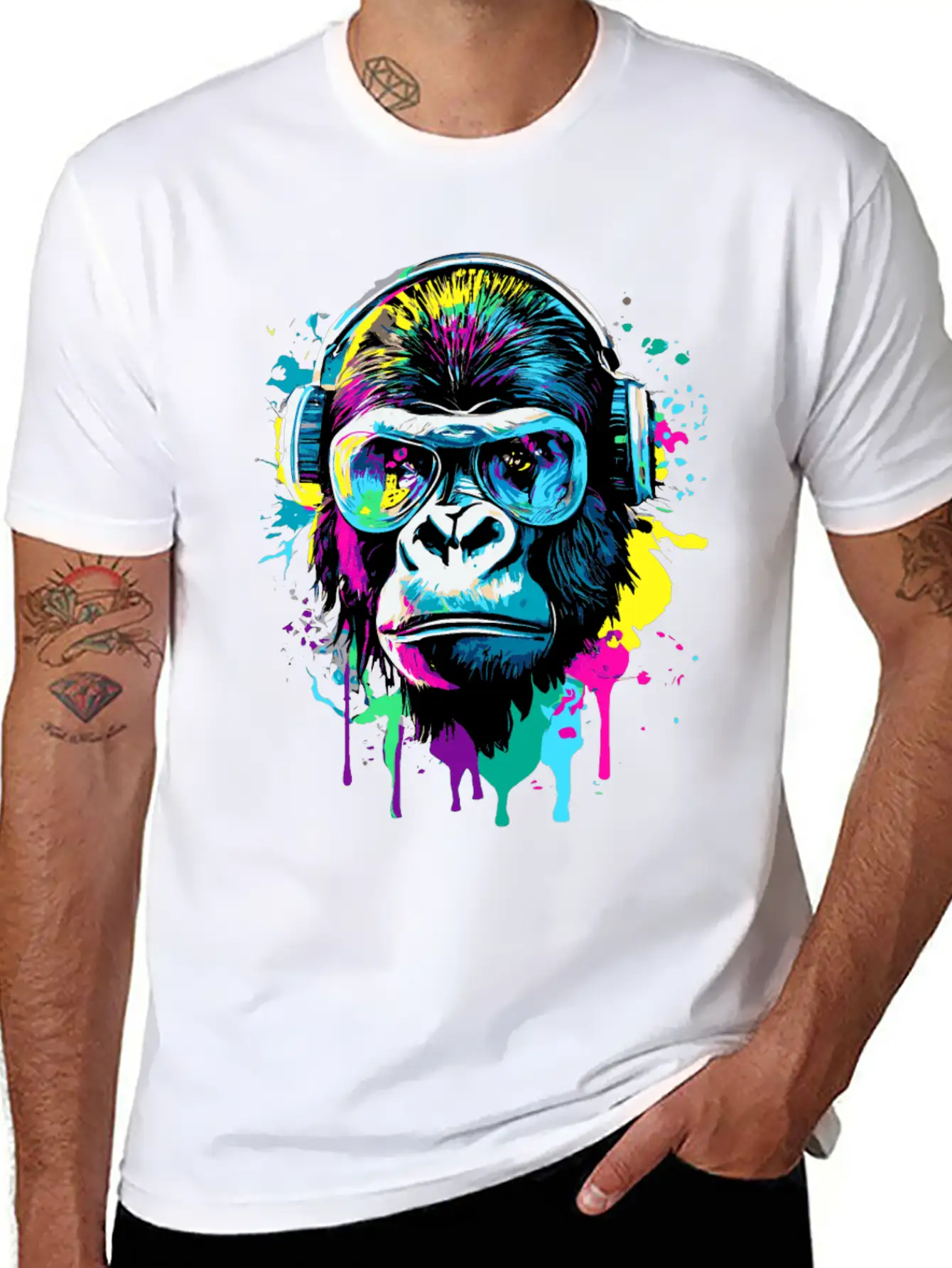 Gorilla With Headphones - Gorilla Illustration Essential Cotton Tee For Daily Outfits ¨C Unisex Style