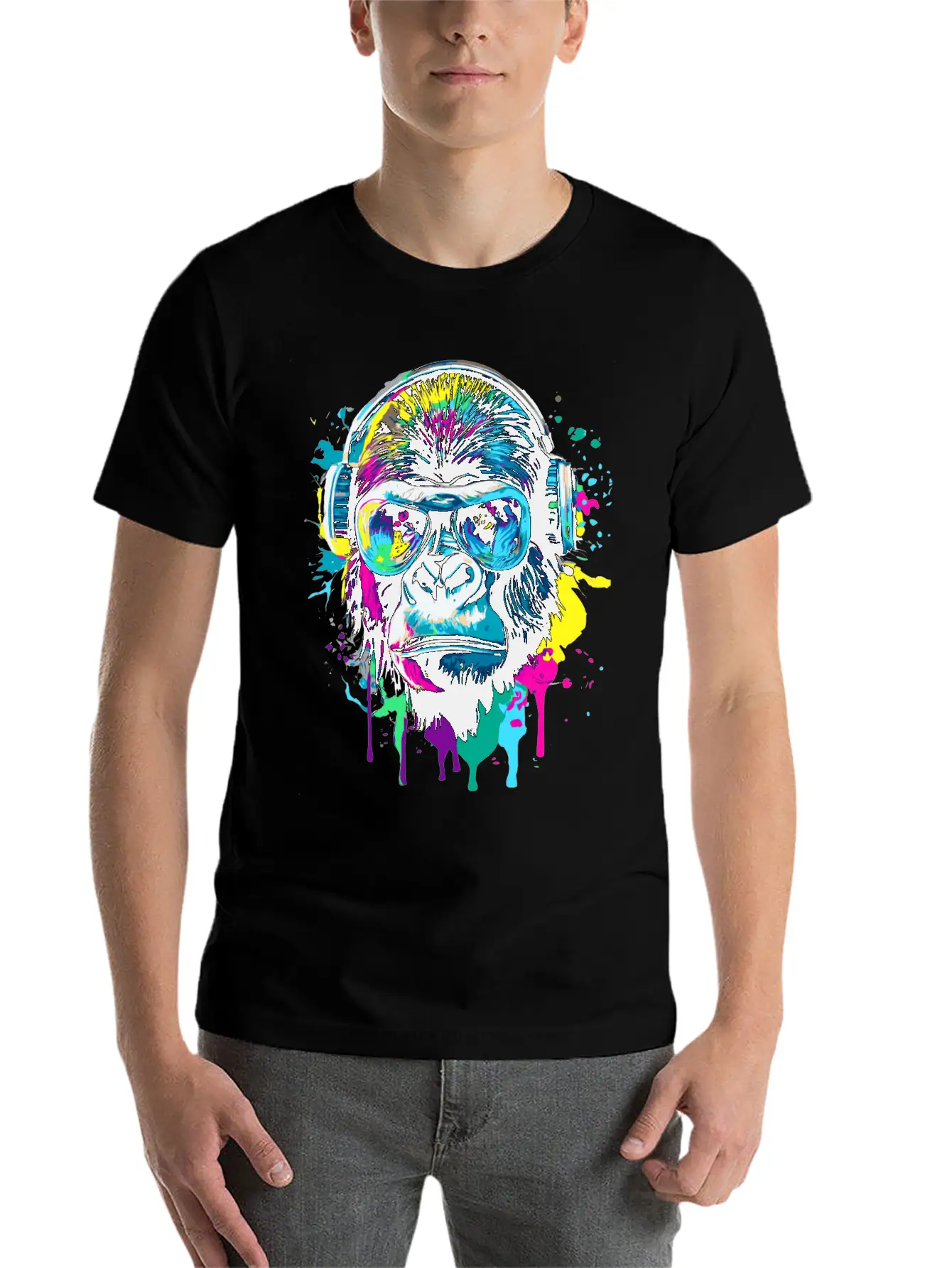 Gorilla With Headphones - Gorilla Illustration Essential Cotton Tee For Daily Outfits ¨C Unisex Style