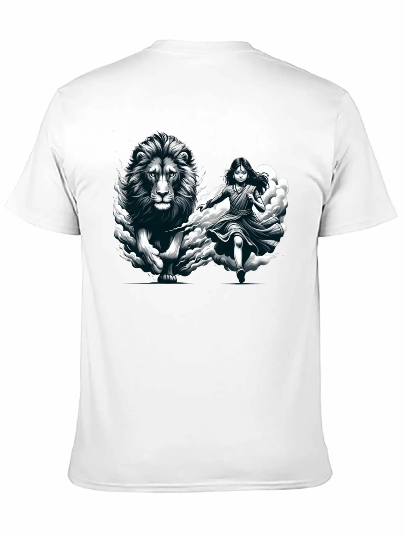 "Graceful Harmony: Girl Running With Lion In Gray Basic Graphic T-Shirt ¨C Daily Comfort In Soft Cotton
