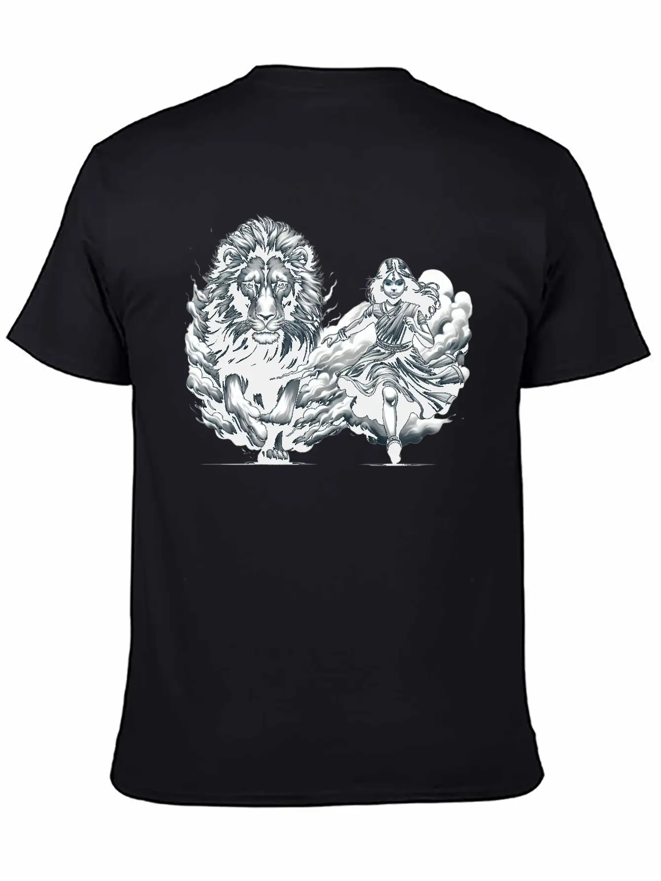 "Graceful Harmony: Girl Running With Lion In Gray Basic Graphic T-Shirt ¨C Daily Comfort In Soft Cotton