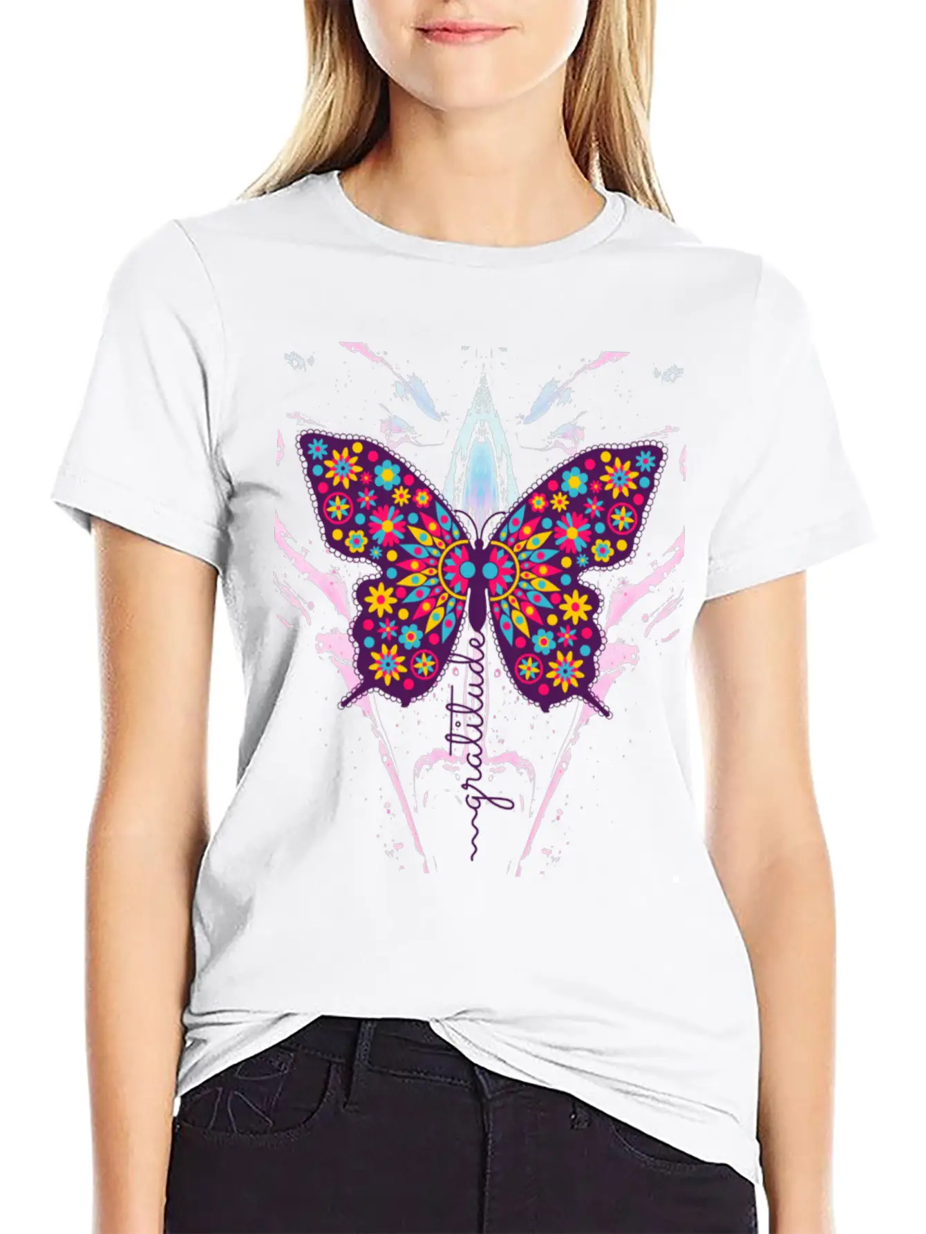 Gratitude Butterfly T Shirt Basic Graphic T-Shirt ¨C Daily Comfort In Soft Cotton