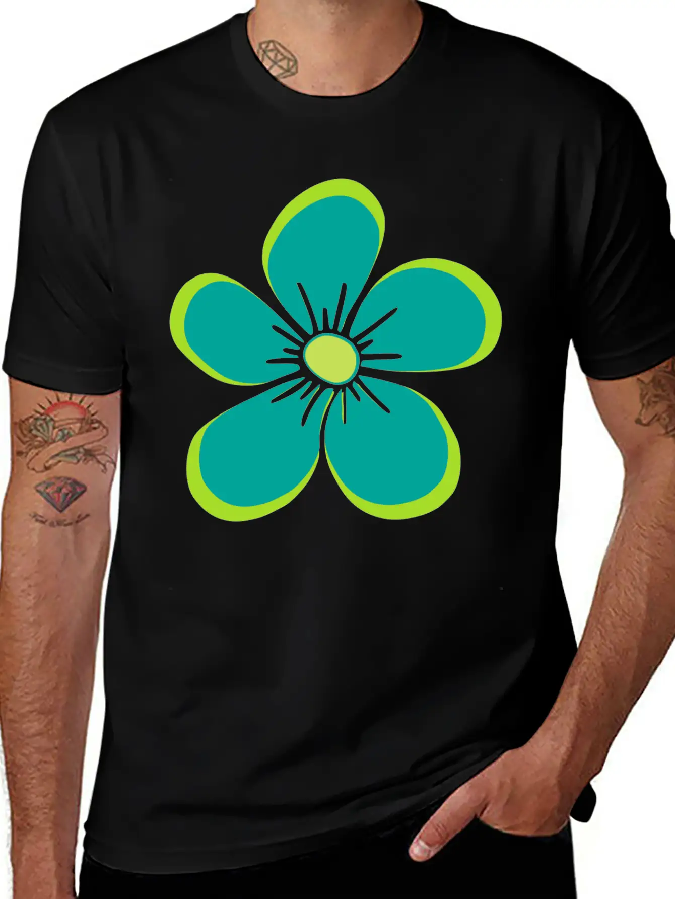Green Blooming Flower, Flowery, Floral Pattern Essential Cotton Tee For Daily Outfits ¨C Unisex Style
