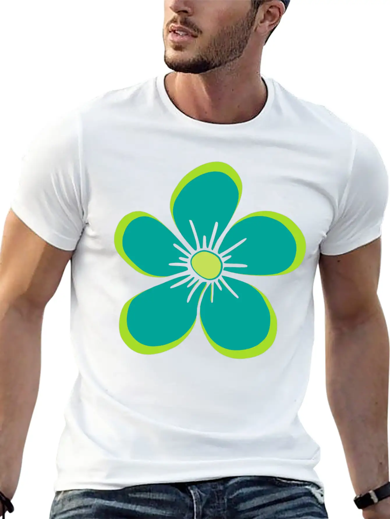 Green Blooming Flower, Flowery, Floral Pattern Essential Cotton Tee For Daily Outfits ¨C Unisex Style