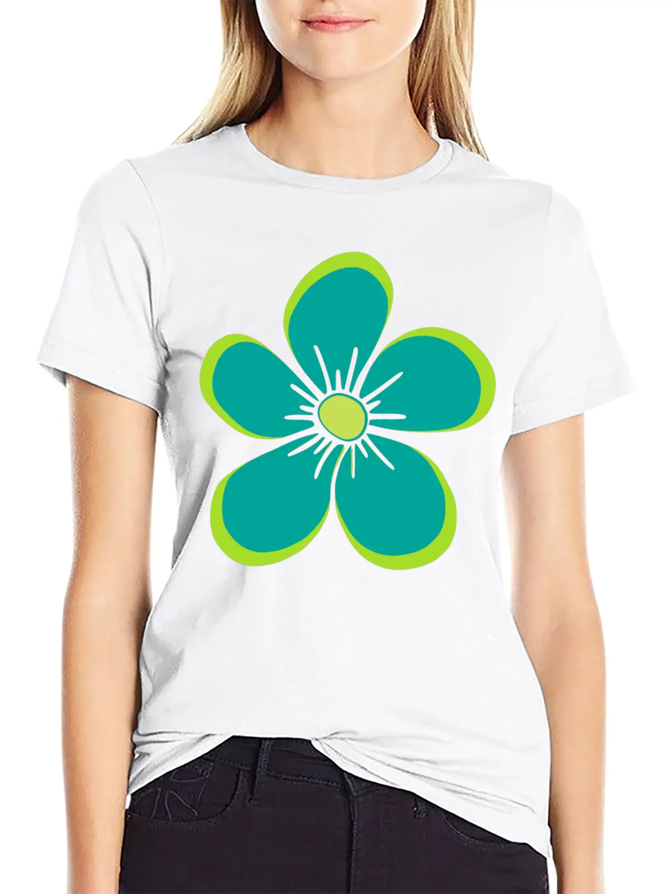Green Blooming Flower, Flowery, Floral Pattern Essential Cotton Tee For Daily Outfits ¨C Unisex Style