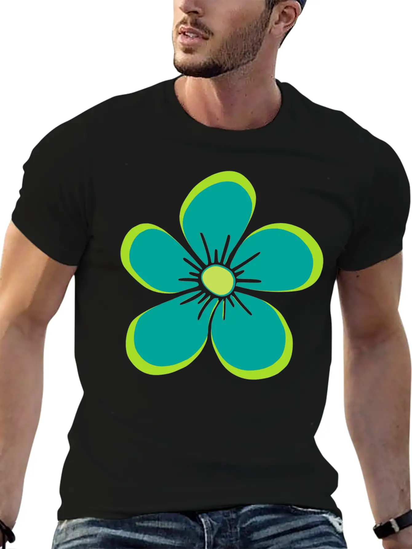 Green Blooming Flower, Flowery, Floral Pattern Essential Cotton Tee For Daily Outfits ¨C Unisex Style