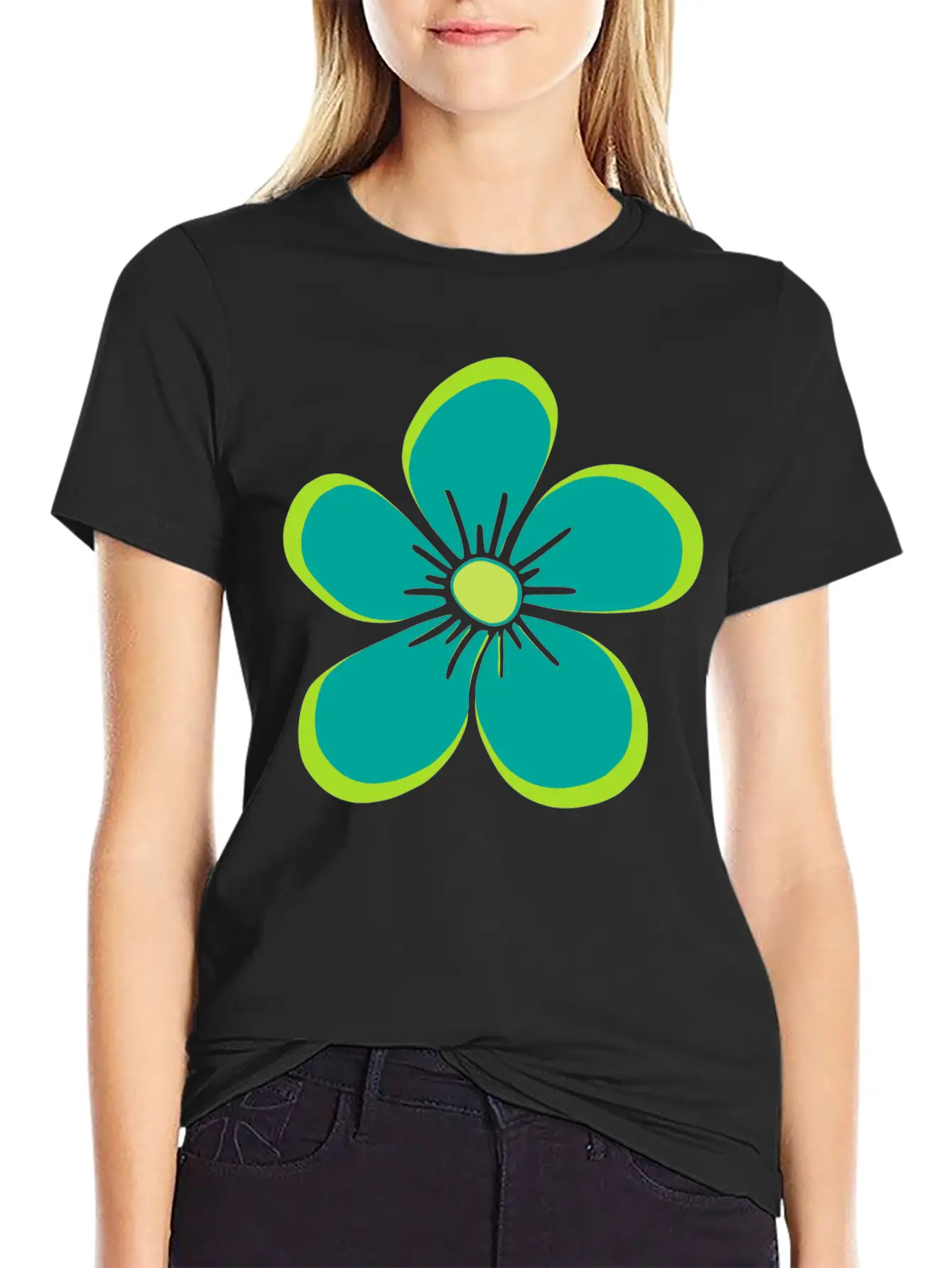 Green Blooming Flower, Flowery, Floral Pattern Essential Cotton Tee For Daily Outfits ¨C Unisex Style