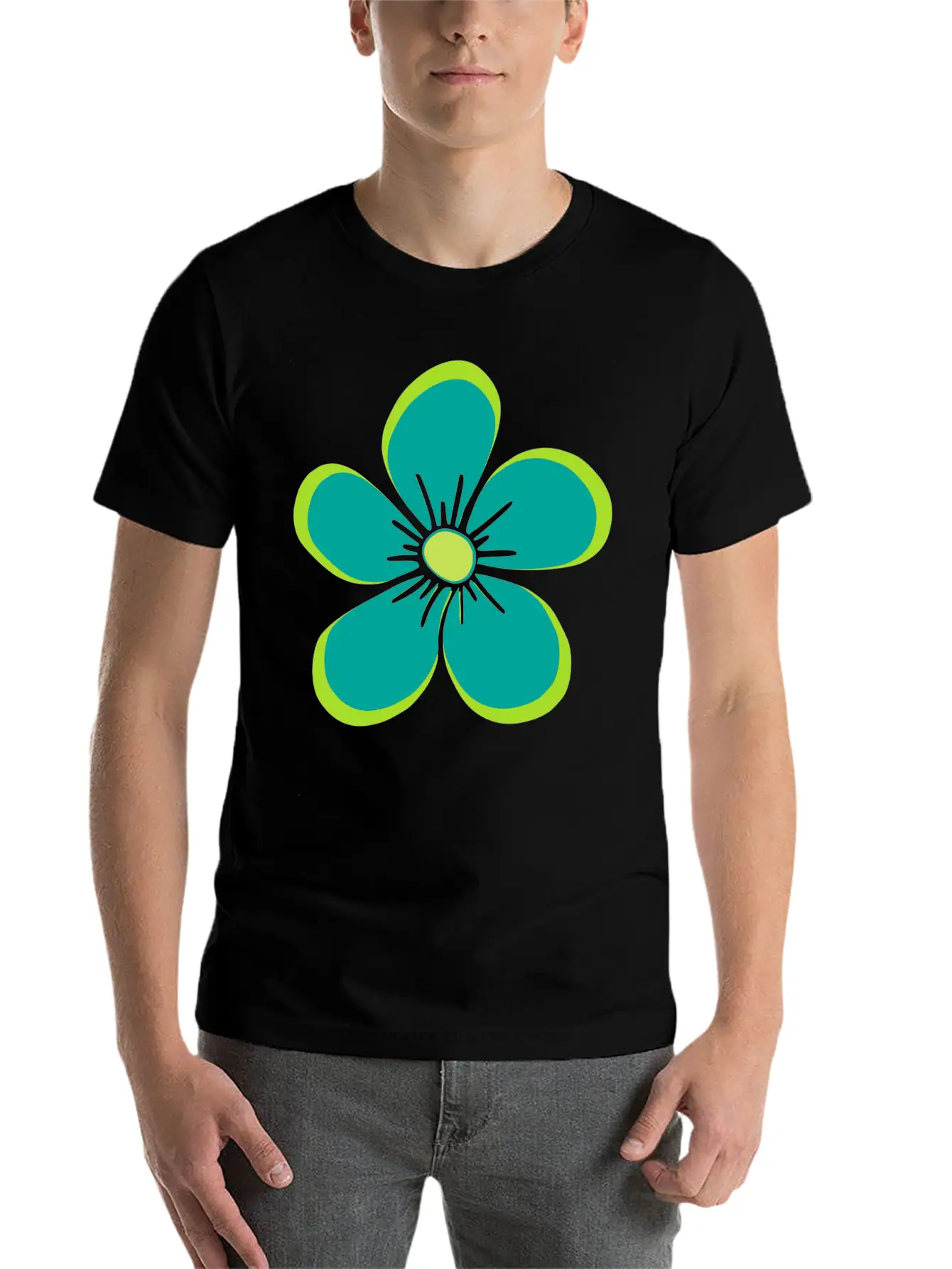 Green Blooming Flower, Flowery, Floral Pattern Essential Cotton Tee For Daily Outfits ¨C Unisex Style