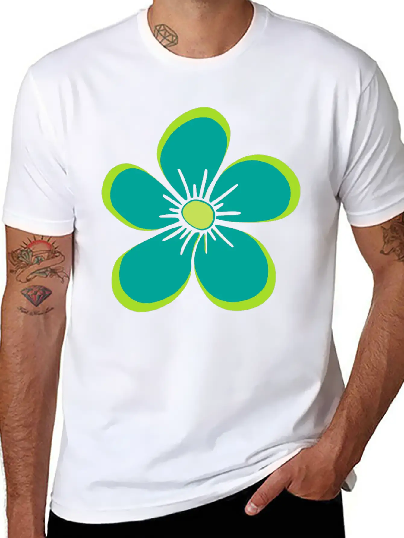 Green Blooming Flower, Flowery, Floral Pattern Essential Cotton Tee For Daily Outfits ¨C Unisex Style