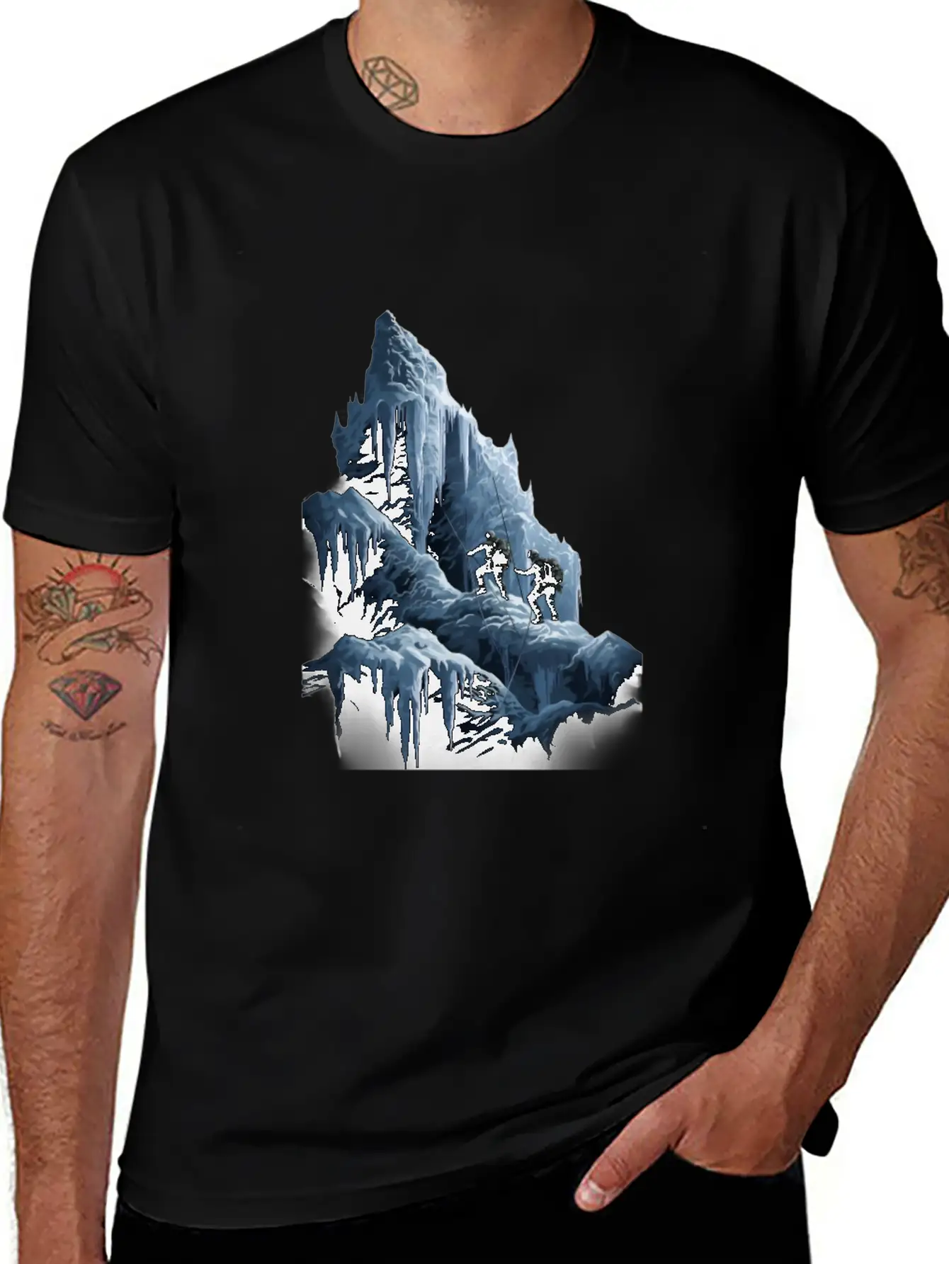 Ice Climbing Ice Climber Frozen Rock Snow Mountain Essential Cotton Tee For Daily Outfits ¨C Unisex Style