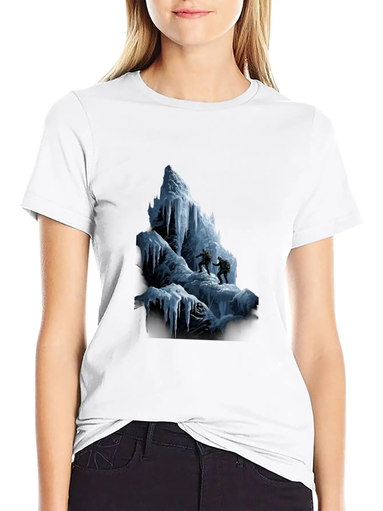 Ice Climbing Ice Climber Frozen Rock Snow Mountain Essential Cotton Tee For Daily Outfits ¨C Unisex Style