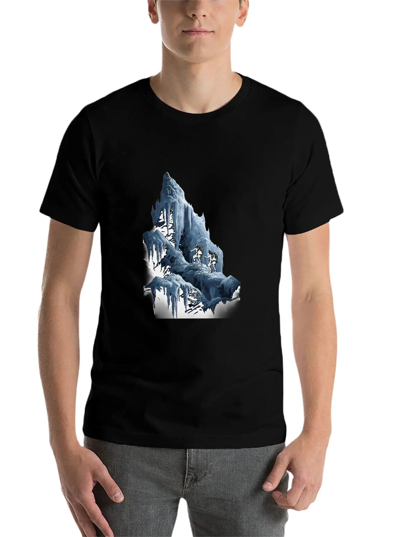 Ice Climbing Ice Climber Frozen Rock Snow Mountain Essential Cotton Tee For Daily Outfits ¨C Unisex Style