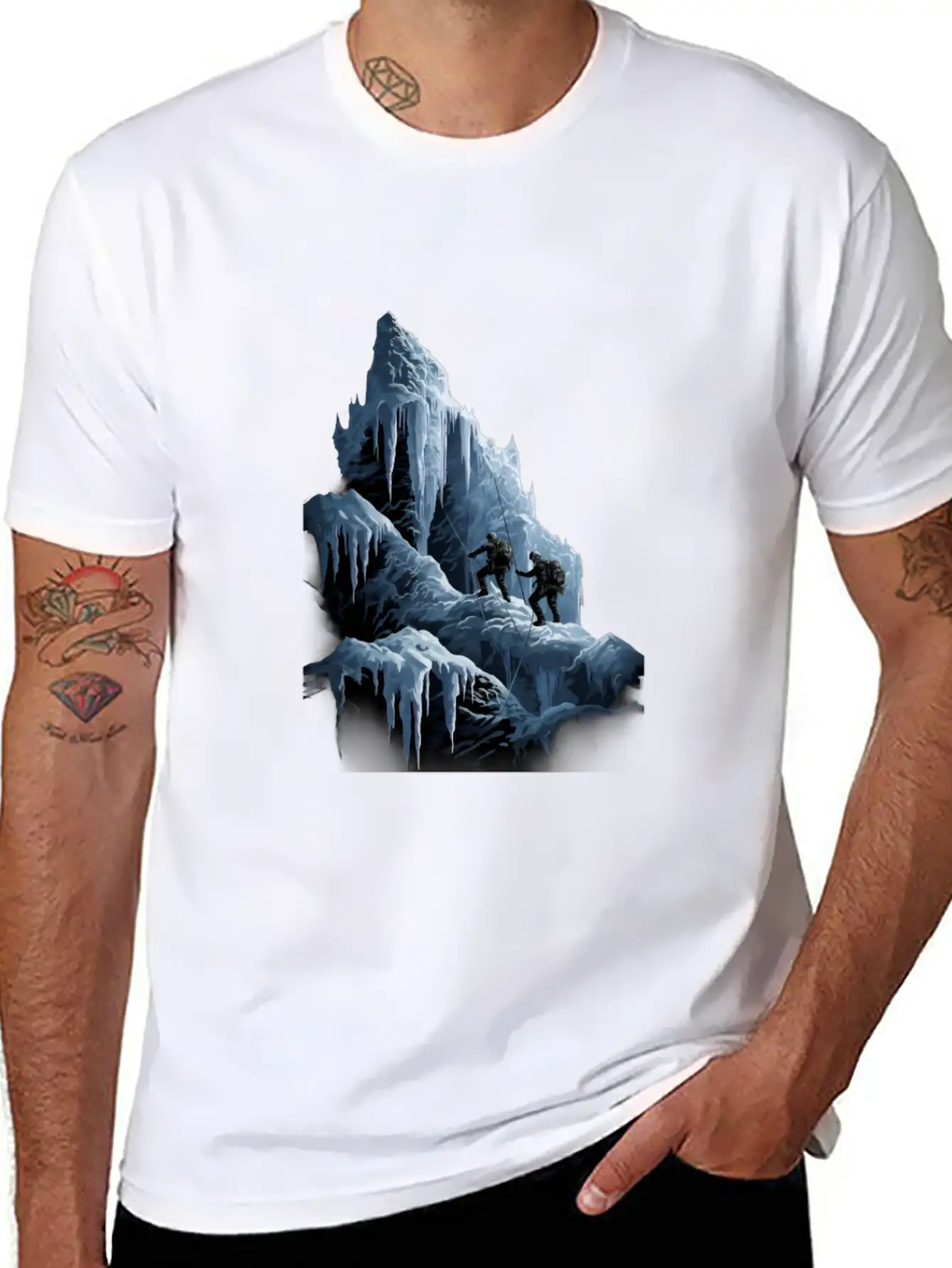 Ice Climbing Ice Climber Frozen Rock Snow Mountain Essential Cotton Tee For Daily Outfits ¨C Unisex Style