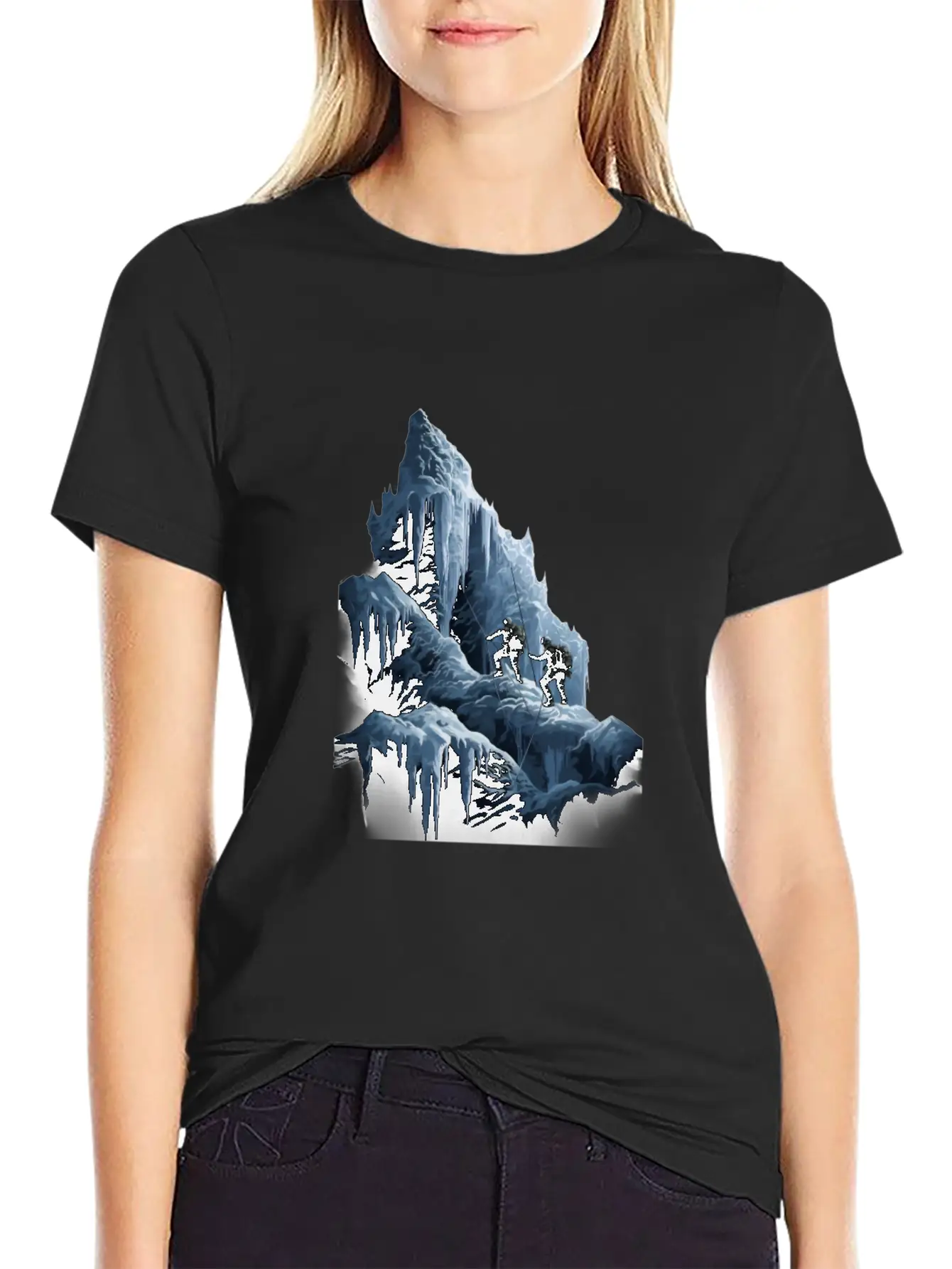 Ice Climbing Ice Climber Frozen Rock Snow Mountain Essential Cotton Tee For Daily Outfits ¨C Unisex Style