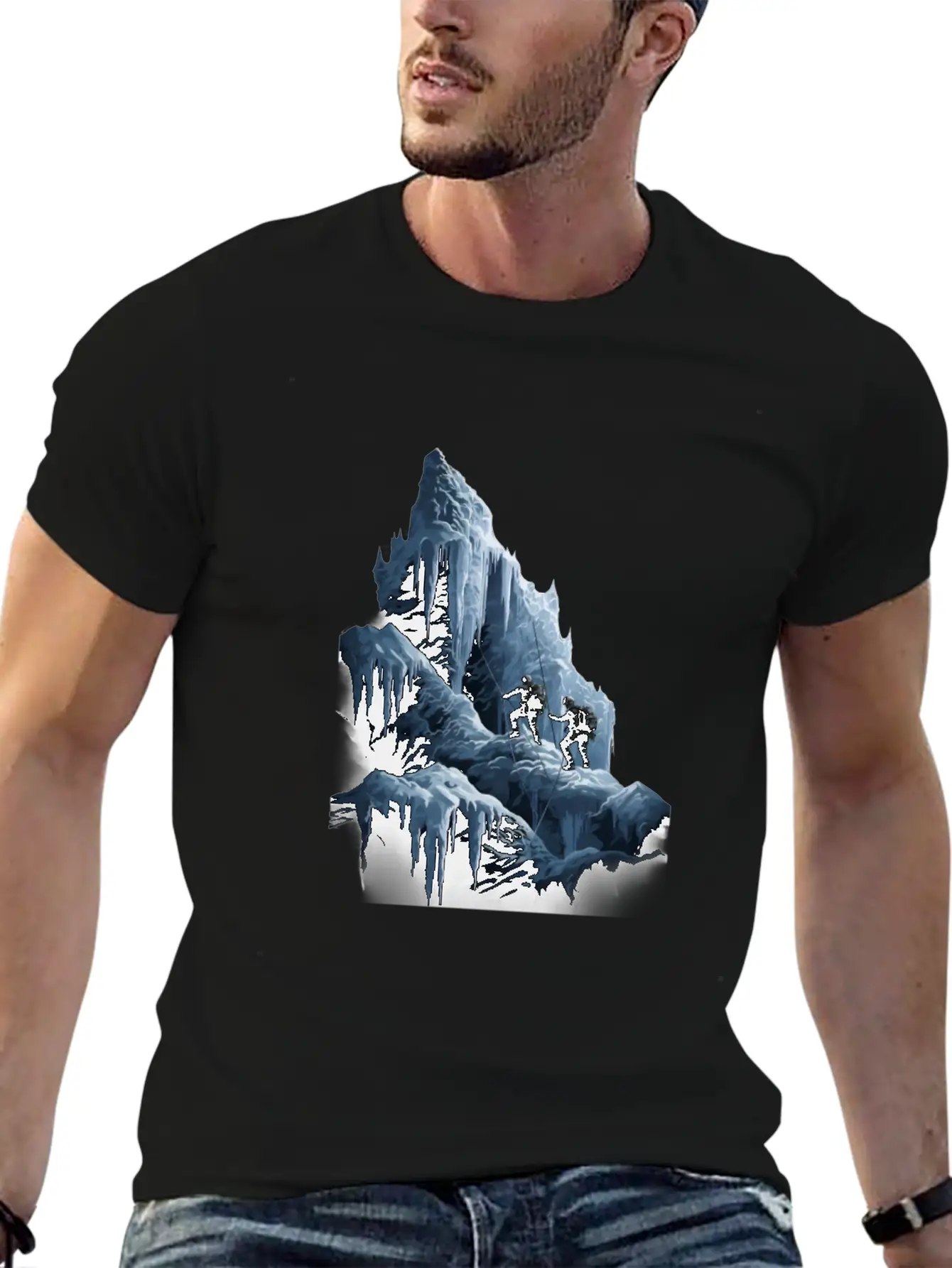 Ice Climbing Ice Climber Frozen Rock Snow Mountain Essential Cotton Tee For Daily Outfits ¨C Unisex Style